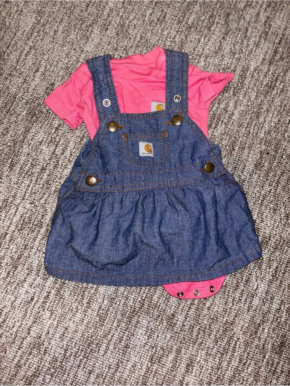 Carhartt Denim Pinafore Dress with Hot Pink Bodysuit